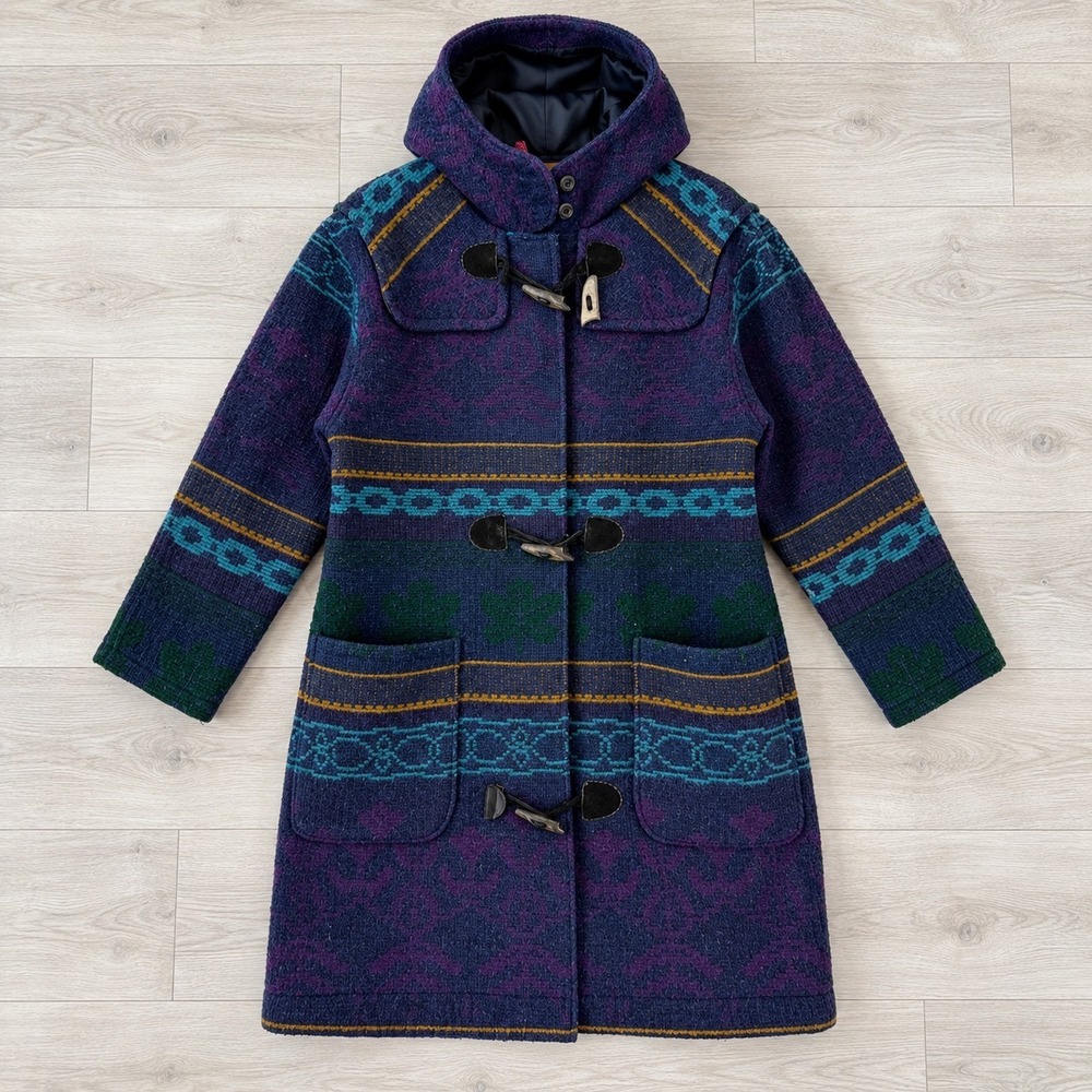 Vintage Woolrich Duffle Coat Womens L Purple Southwestern 80s 90s Hooded USA